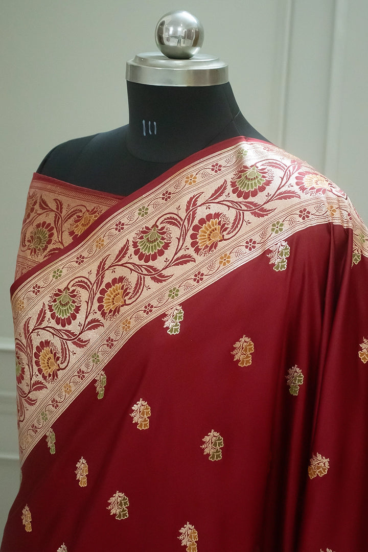 Maroon Twins Buti Katan Silk Banarasi Saree