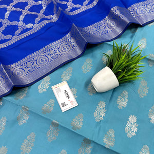 Mint and Royal Blue Phooldaan Buti Satin Silk Banarasi Suit