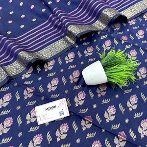 Navy Blue Golden Zari Satin Silk Banarasi Suit