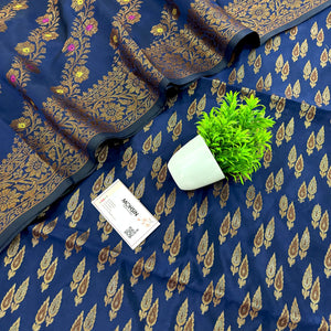 Navy Blue Kadi Patti Satin Silk Banarasi Suit
