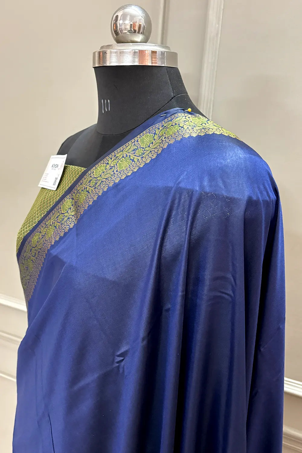 Navy Blue Plain Golden Zari Silky Banarasi Saree