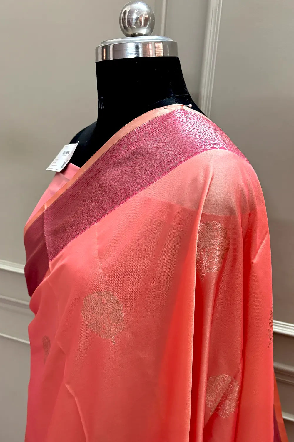 Peach and Pink Golden Zari Banarasi Silk Saree