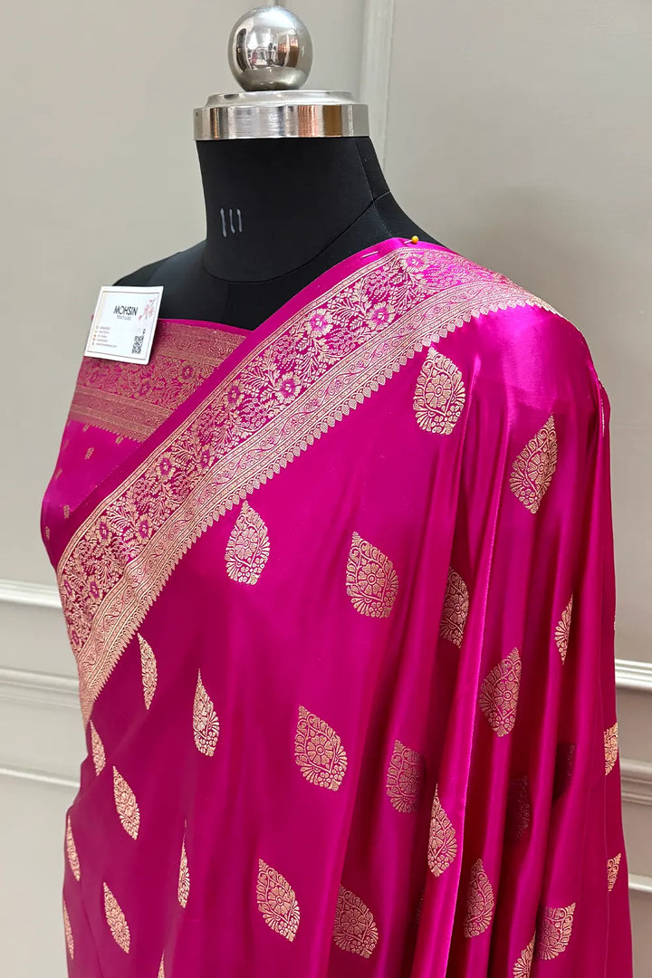 Pink Badami Buta Katan Silk Banarasi Saree