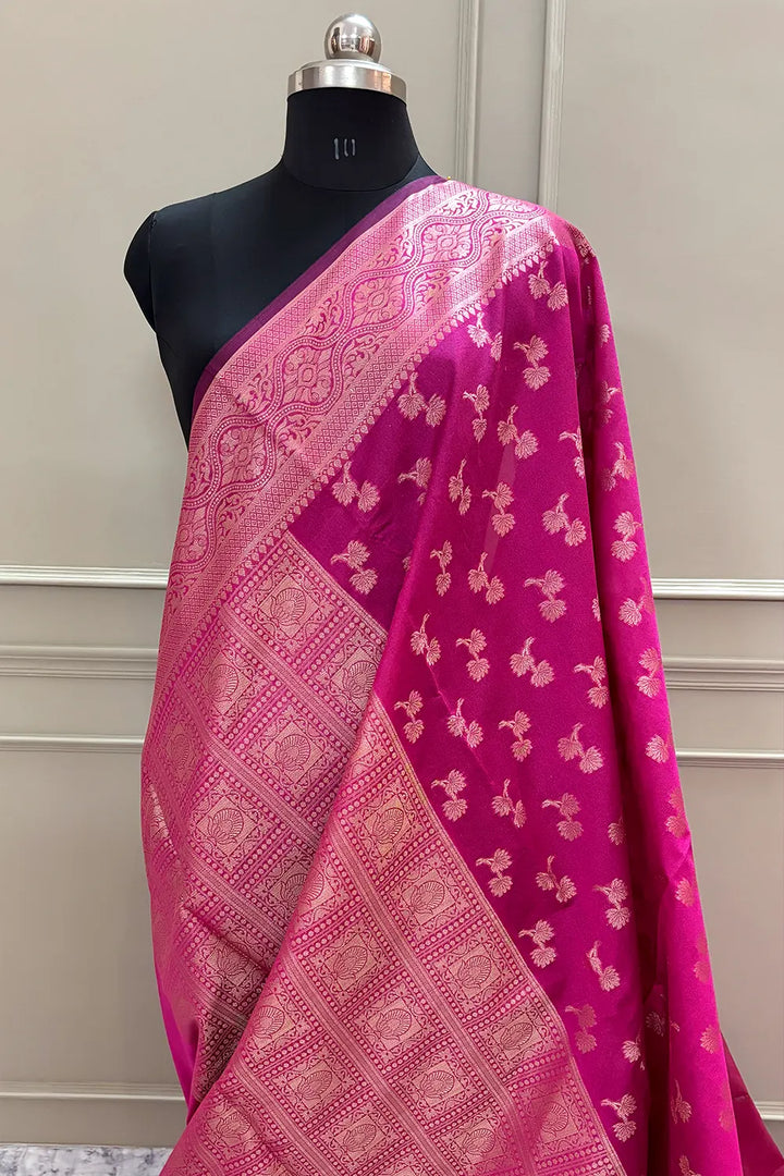 Pink Daab Buti Chanderi Silk Banarasi Saree