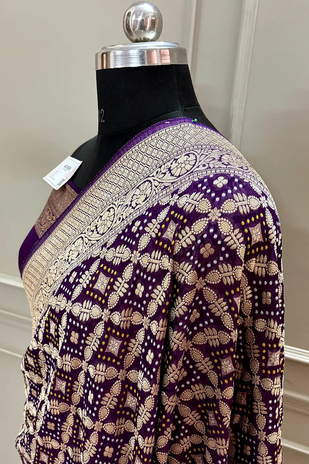 Purple Bandhej Georgette Silk Banarasi Saree