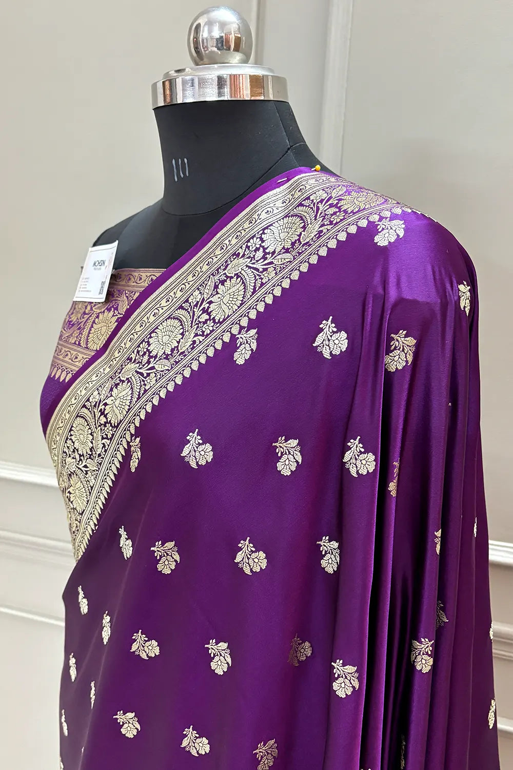 Purple Chaman Buti Katan Silk Banarasi Saree