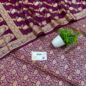 Purple Golden Zari Katan Silk Banarasi Suit
