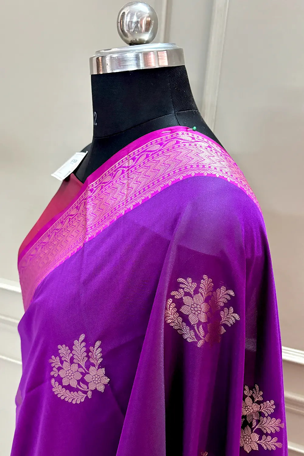 Purple and Pink Golden Zari Banarasi Silk Saree