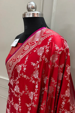 Red Jhanjaal Katan Silk Banarasi Saree