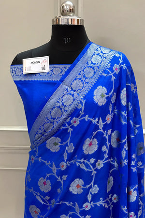 Royal Blue Golden Zari Georgette Silk Banarasi Saree