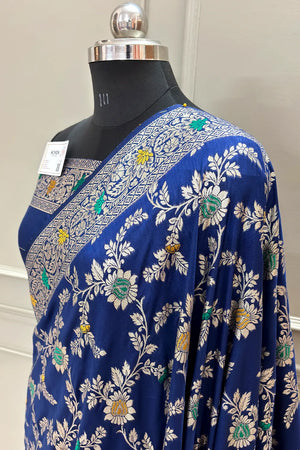 Royal Blue Resham Zari Silky Banarasi Saree