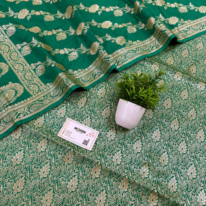 Sea Green Golden Zari Katan Silk Banarasi Suit