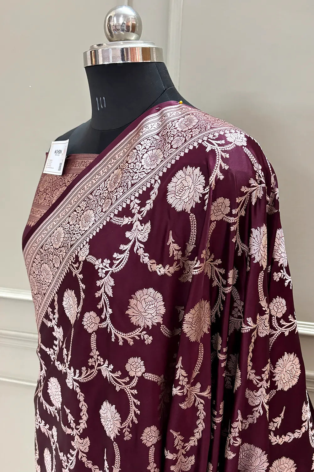 Wine Laabela Jaal Katan Silk Banarasi Saree