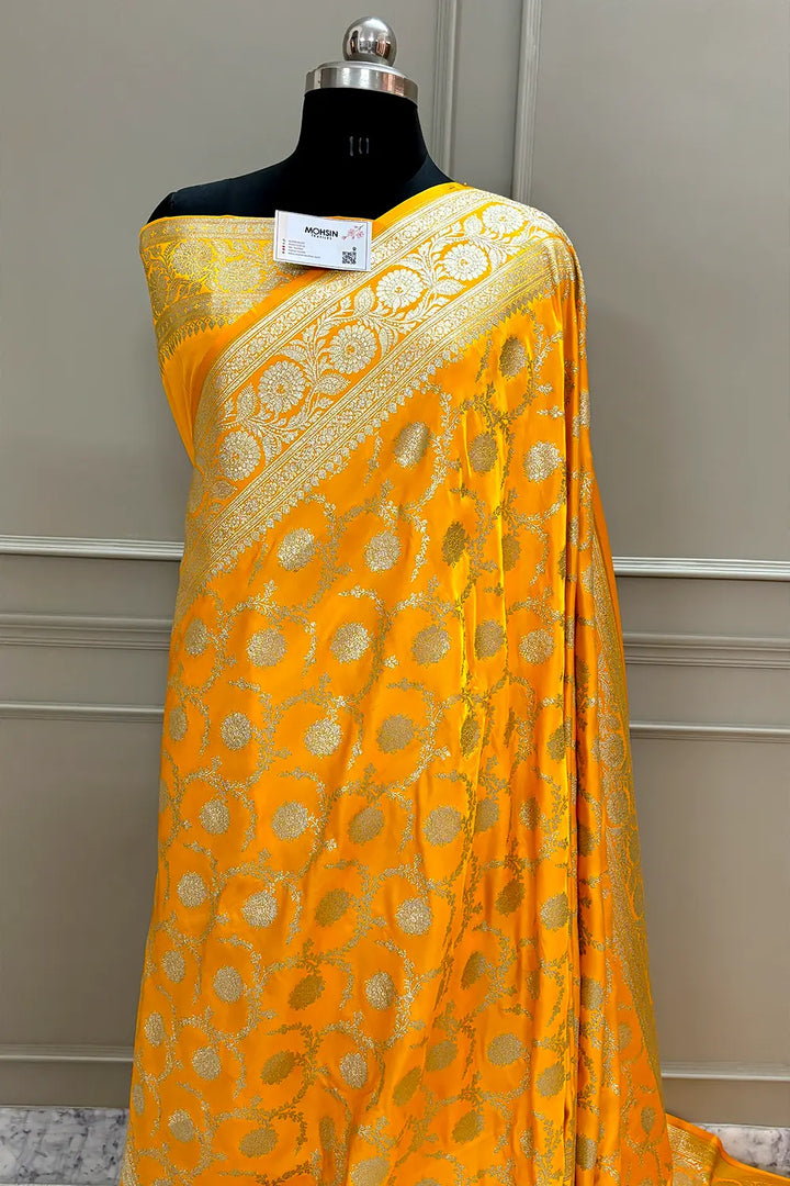 Yellow Murmuri Jaal Katan Silk Banarasi Saree