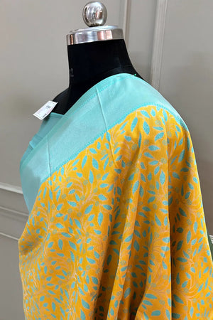 Yellow and Firozi Resham Zari Banarasi Silk Saree