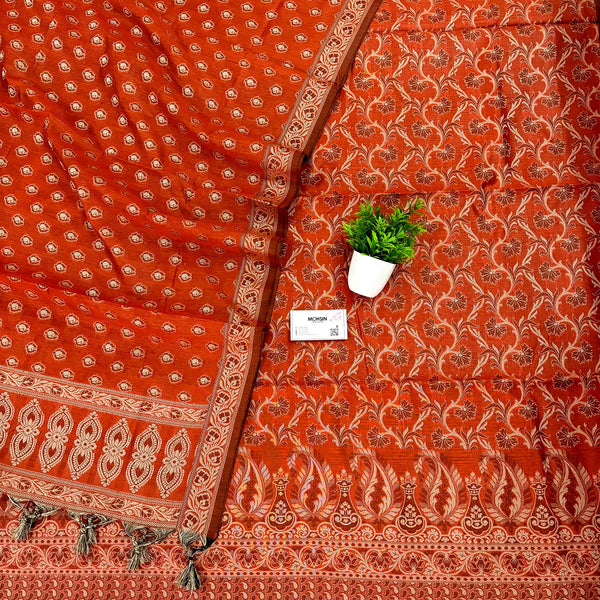 Dark Orange Surahi Jaal Cotton Silk Banarasi Suit