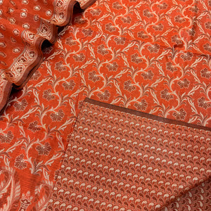 Dark Orange Surahi Jaal Cotton Silk Banarasi Suit