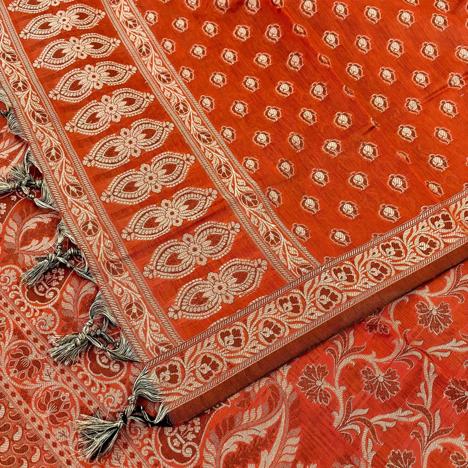 Dark Orange Surahi Jaal Cotton Silk Banarasi Suit