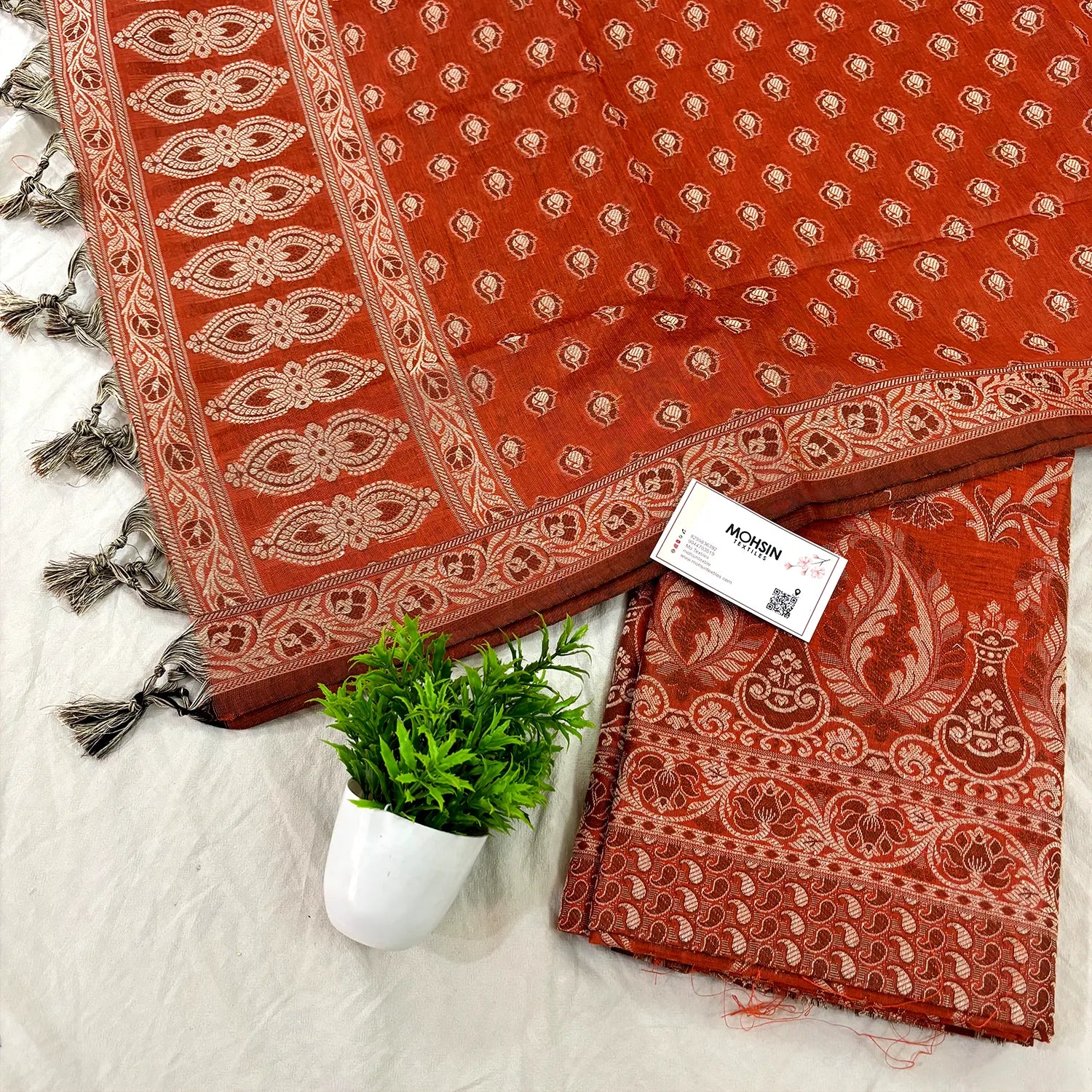 Dark Orange Surahi Jaal Cotton Silk Banarasi Suit