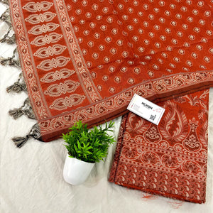 Dark Orange Surahi Jaal Cotton Silk Banarasi Suit