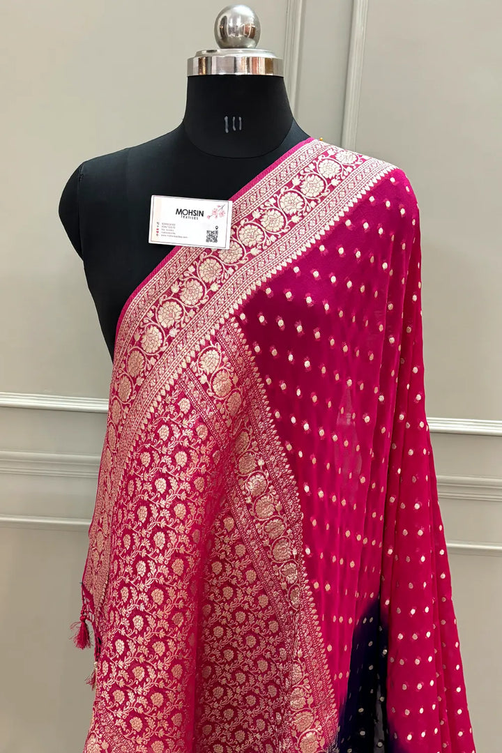 Auda and Pink Matar Dana Georgette Silk Banarasi Saree