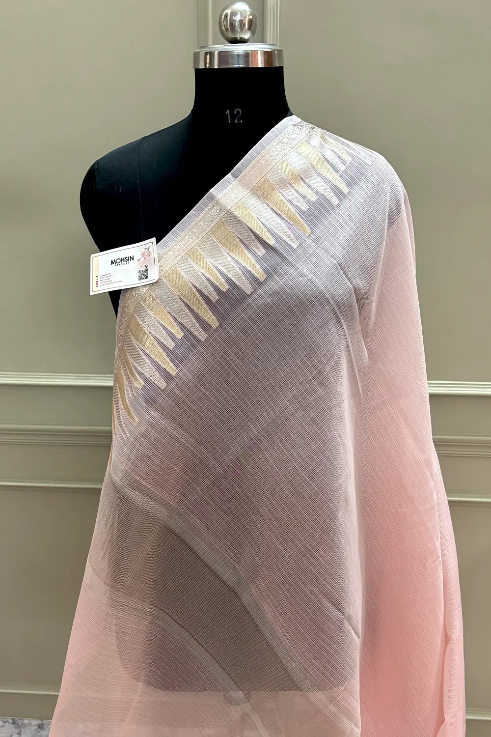 Baby Pink Plain Moonga Check Silk Saree