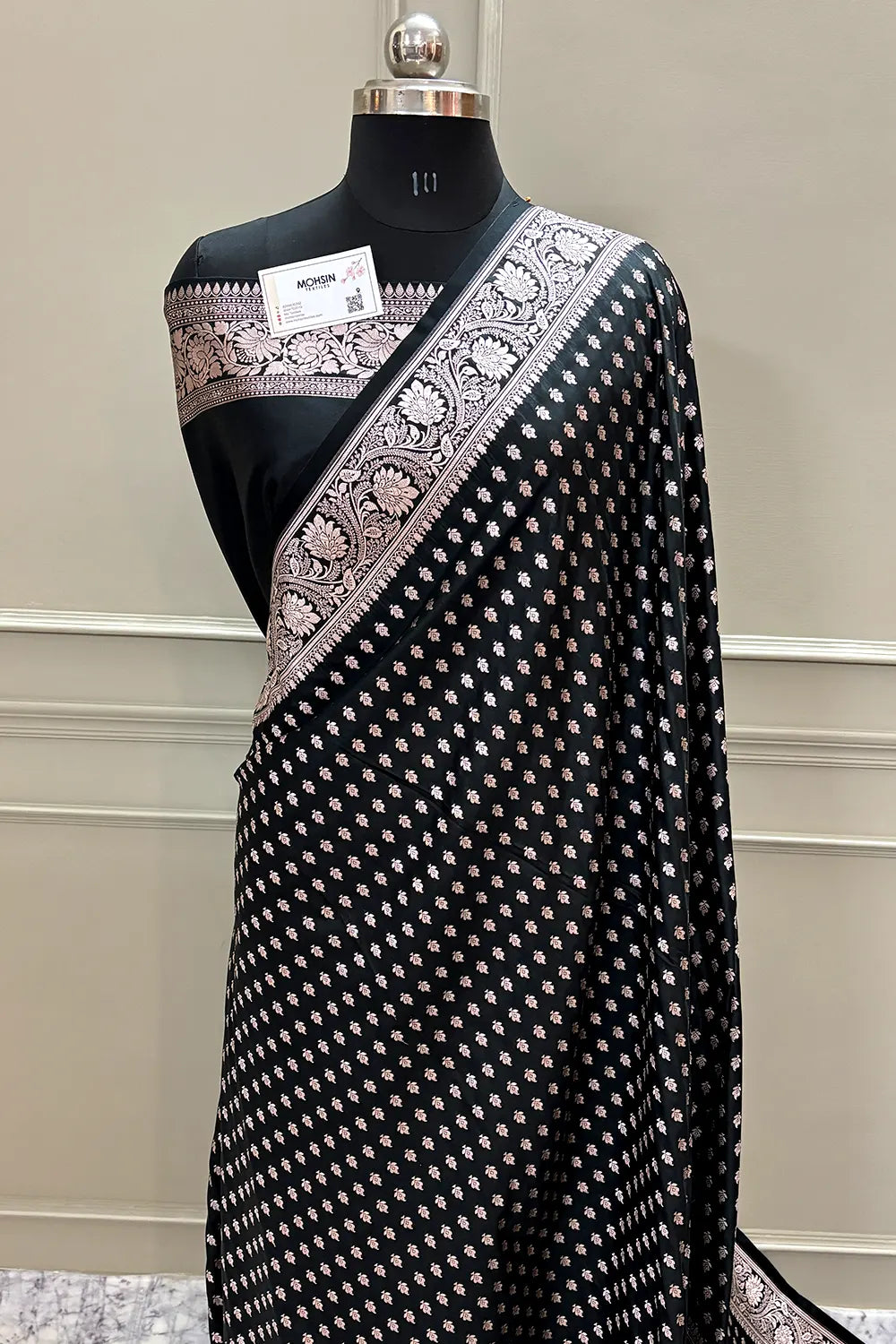 Black Chunni Buti Katan Silk Banarasi Saree