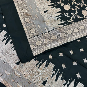Black Ganga Ghat Katan Silk Banarasi Suit