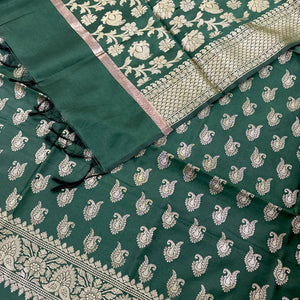 Bottle Green Chirag Buti Satin Silk Banarasi Suit