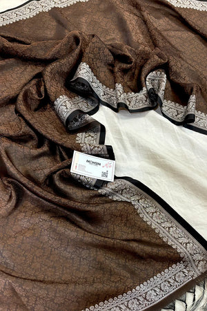 Brown Resham Zari Silk Banarasi Stole