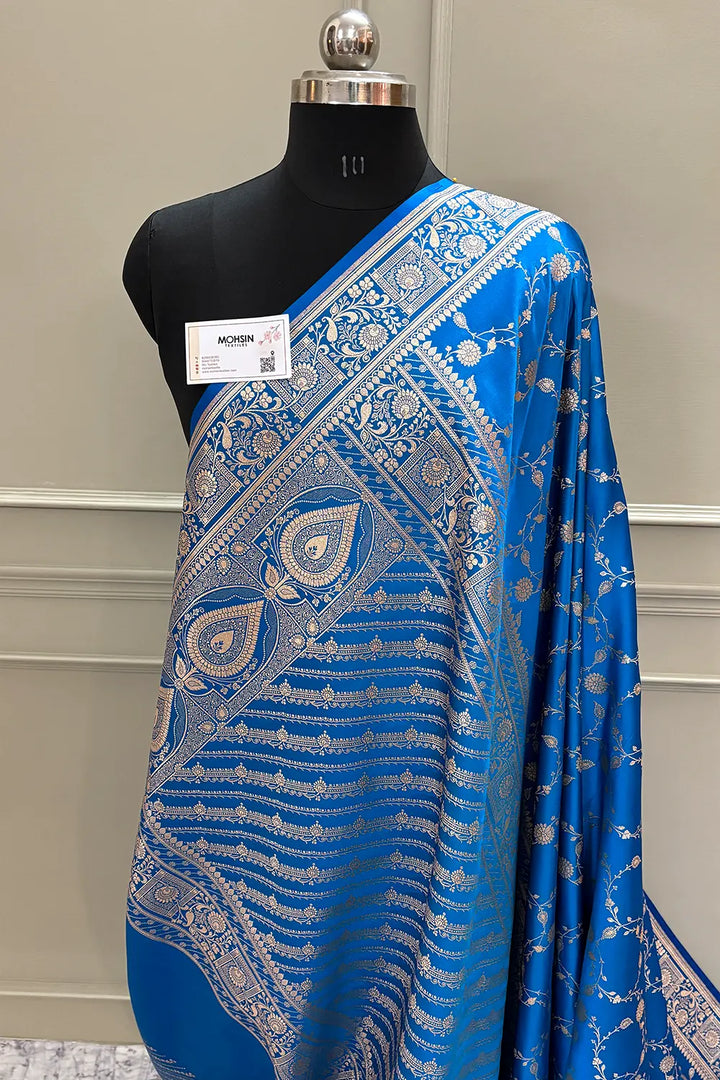 Firozi Albeli Jaal Katan Silk Banarasi Saree