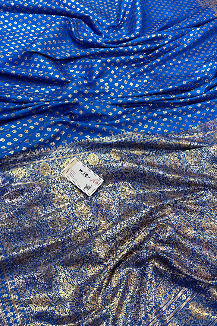 Firozi Golden Paan Katan Silk Banarasi Saree