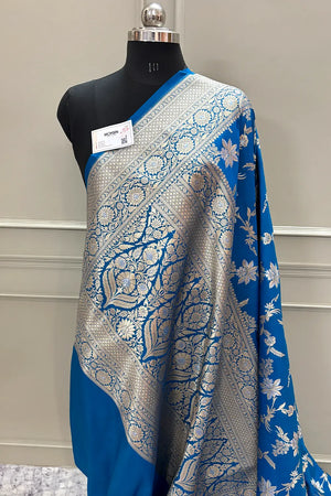 Firozi Jasmine Jaal Katan Silk Banarasi Saree