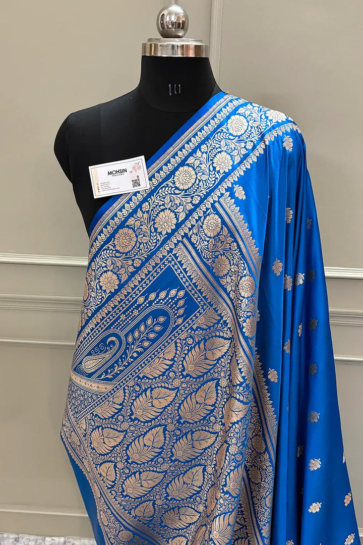 Firozi Podina Buti Katan Silk Banarasi Saree