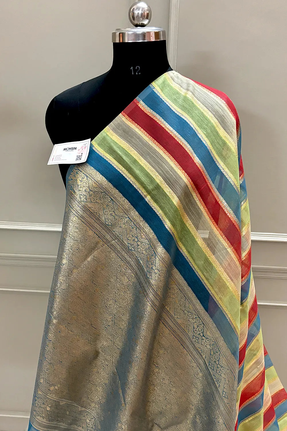 Firozi Resham Zari Cotton Silk Banarasi Saree