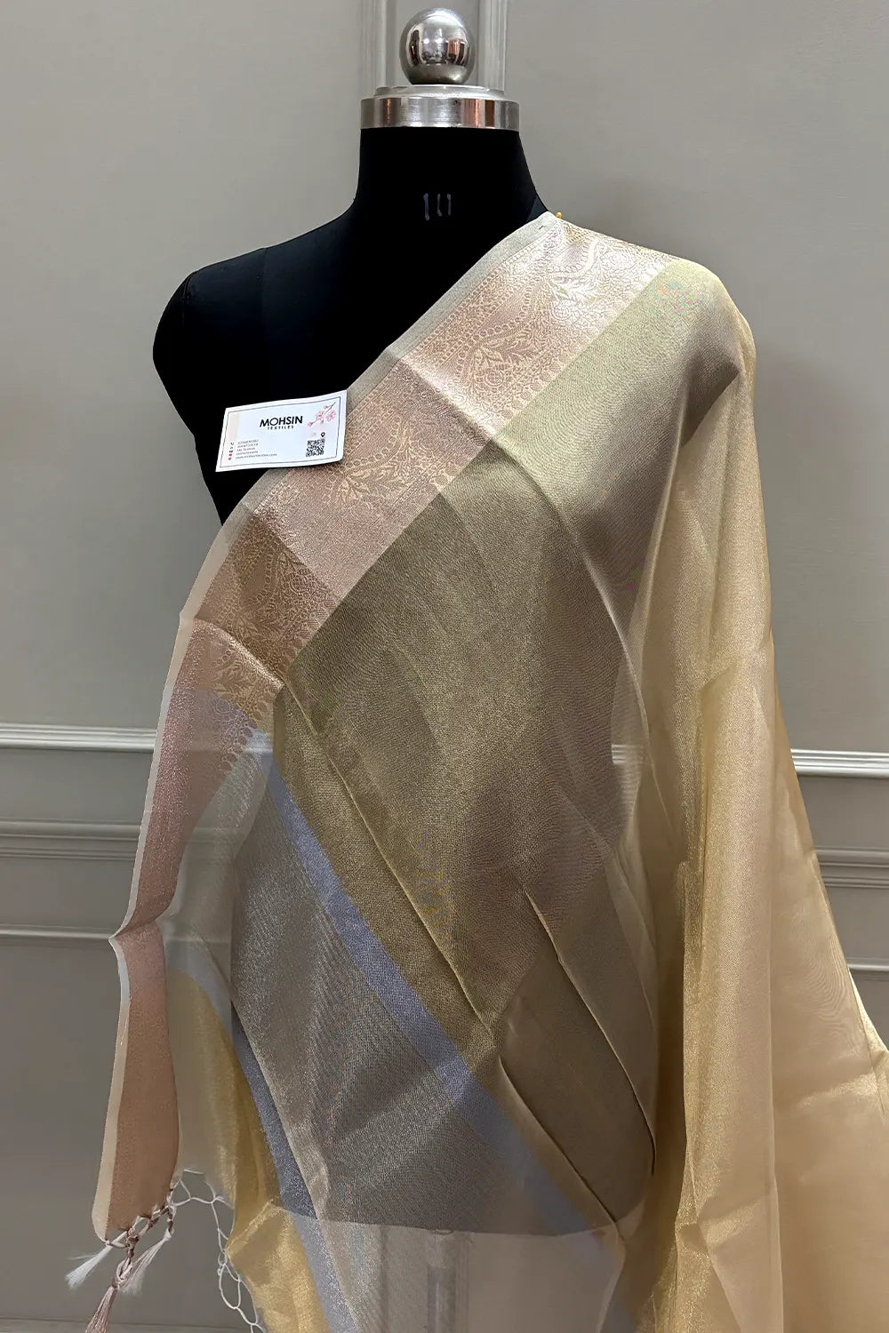 Gold Golden Zari Tissue Silk Banarasi Saree