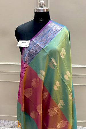 Green and Rust Golden Zari Banarasi Silk Saree