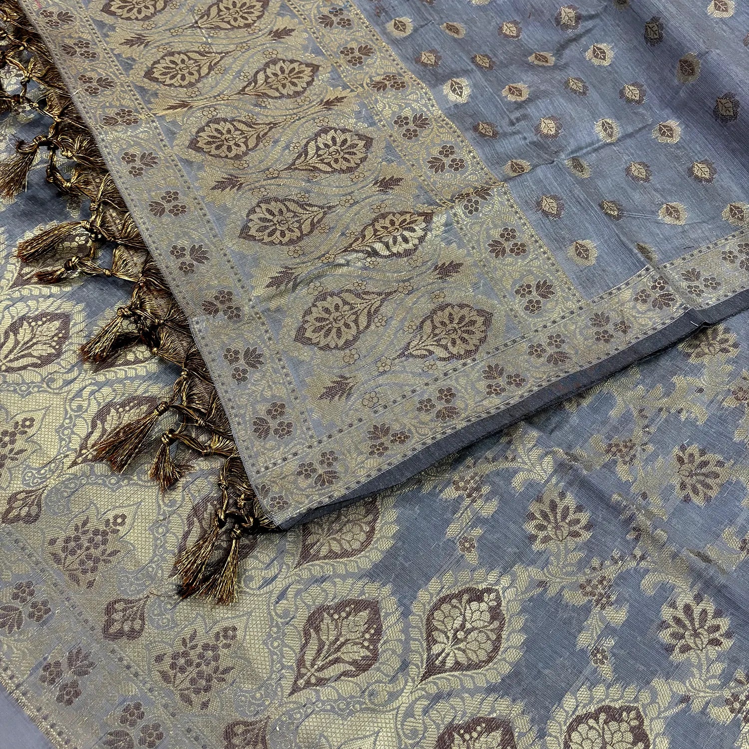 Grey Mogambo Jaal Satin Silk Banarasi Suit