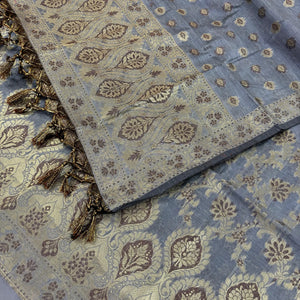 Grey Mogambo Jaal Satin Silk Banarasi Suit