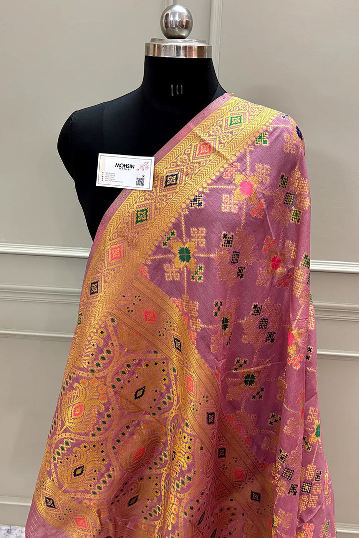 Lavender Golden Zari Dola Silk Banarasi Saree