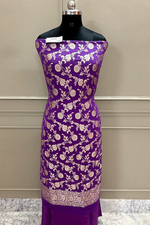 Lavender Golden Zari Pure Georgette Silk Banarasi Suit