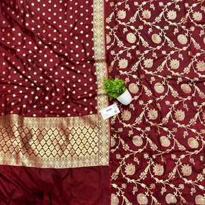 Maroon Golden Zari Katan Silk Banarasi Suit