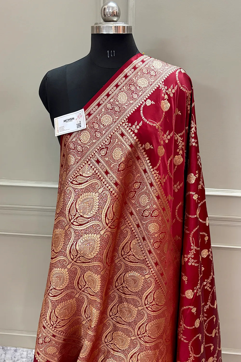 Maroon Kanchan Bel Katan Silk Banarasi Saree