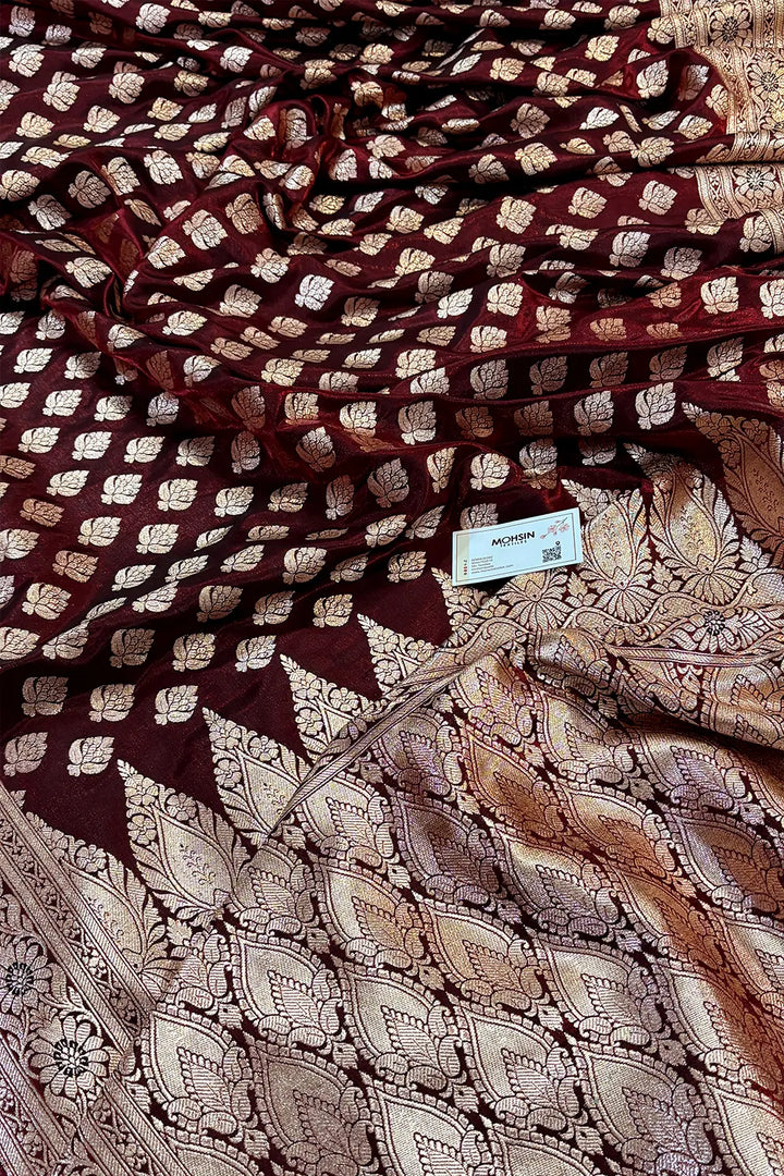 Maroon Naagmani Buti Katan Silk Banarasi Saree