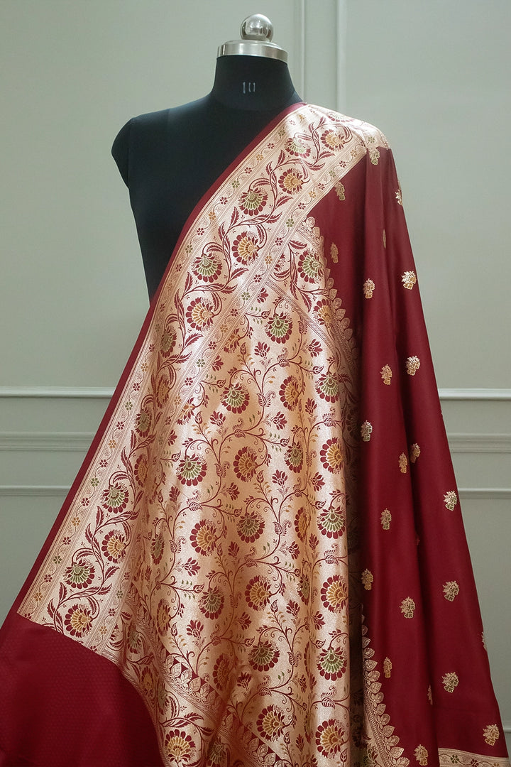 Maroon Twins Buti Katan Silk Banarasi Saree