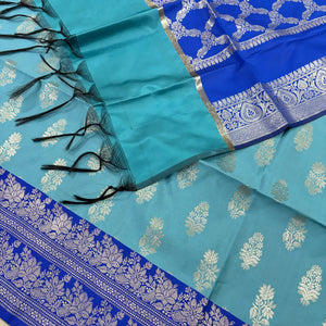 Mint and Royal Blue Phooldaan Buti Satin Silk Banarasi Suit