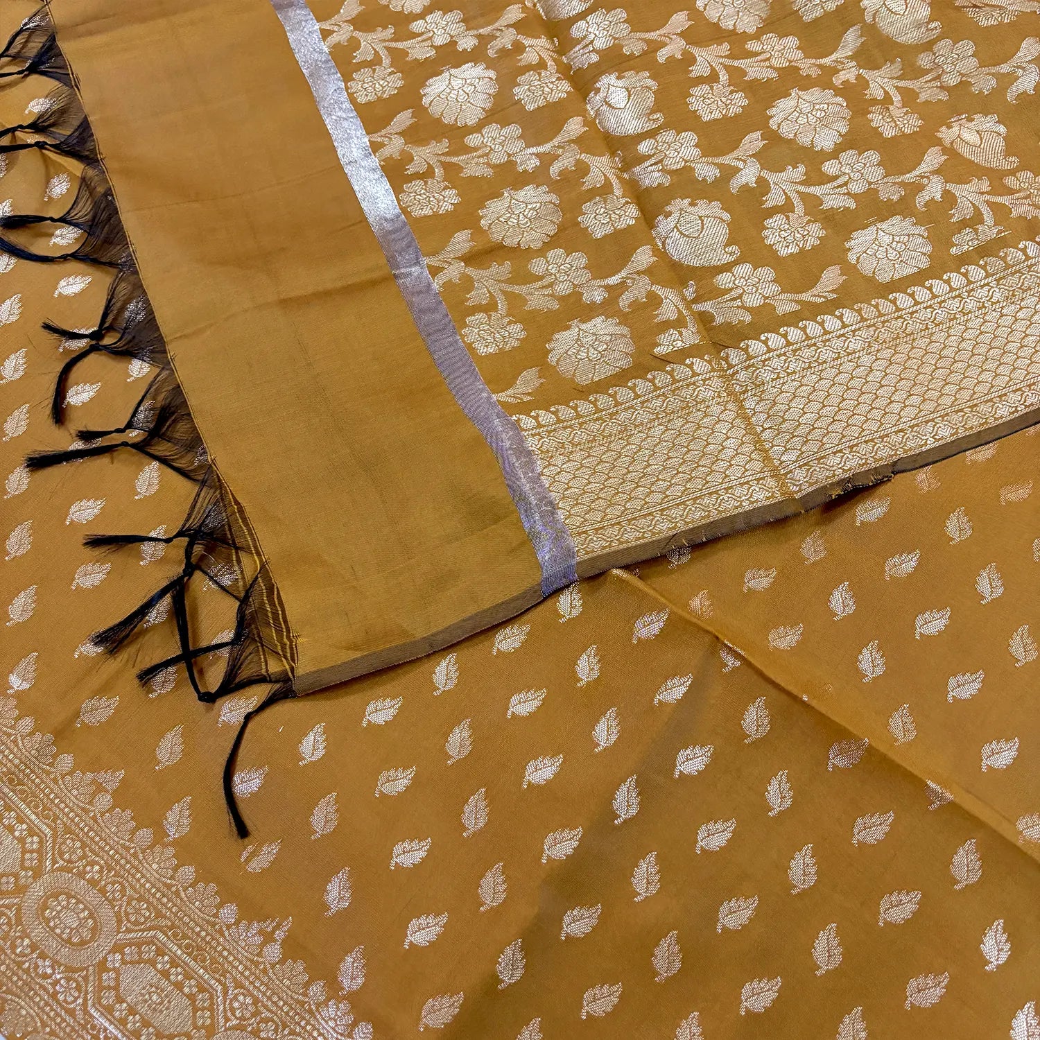 Mustard Sunehri Pankh Satin Silk Banarasi Suit