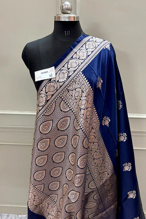 Navy Blue Kohinoor Buti Katan Silk Banarasi Saree