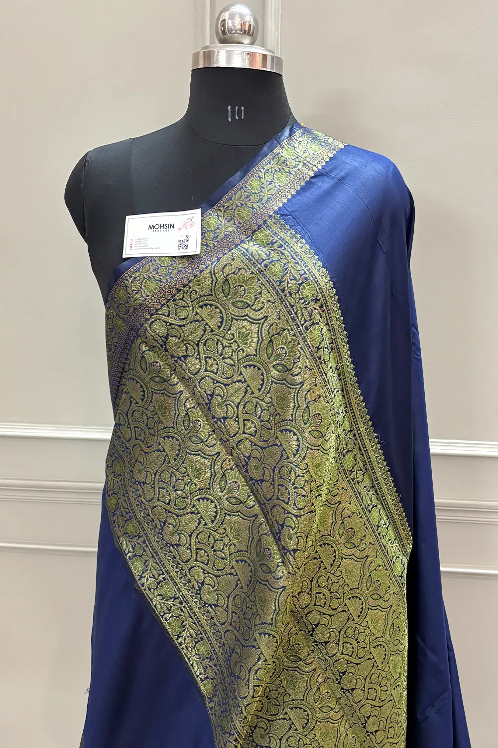 Navy Blue Plain Golden Zari Silky Banarasi Saree