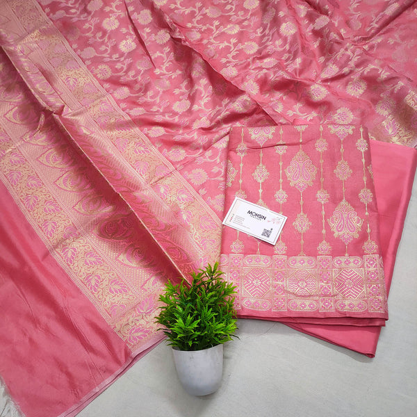 Peach Pink Meena Katan Silk Banarasi Suit